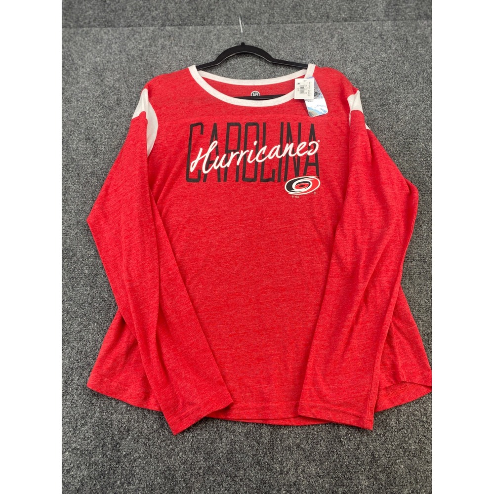 NHL Carolina Hurricanes T-Shirt Womens XL Red Long Sleeve Graphic Hockey Tee NWT